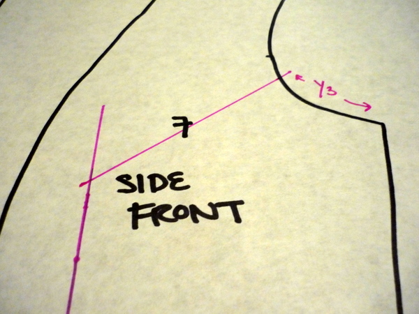 continue line 1 into the armhole, 1/3 of the way around