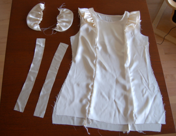 you'll need your blouse so far, sleeve ruffles, and armhole binding strips