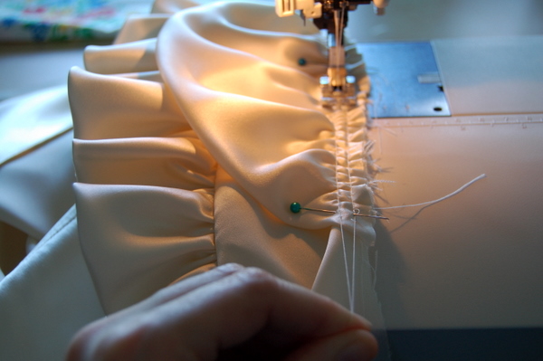 baste ruffle to blouse