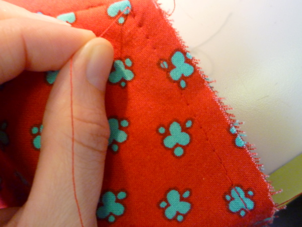 row of basting stitches from earlier