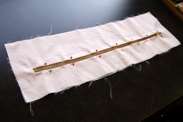zipper pinned in place