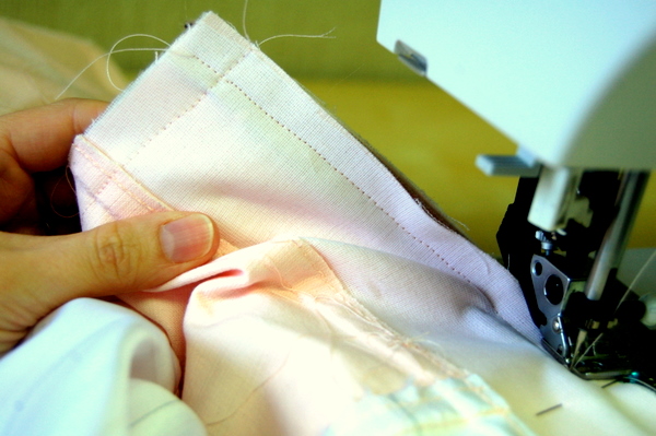 or instead of pivoting, sew off the edge and start again in the opposite direction