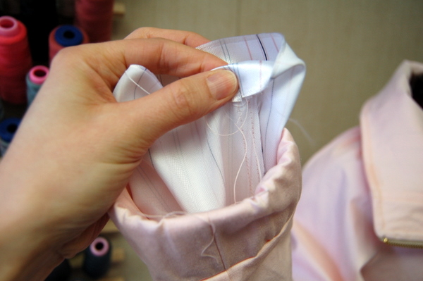 turn under the seam allowance on the sleeve lining