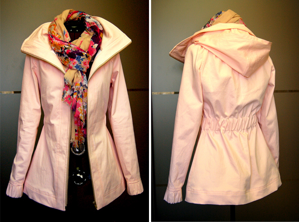 finished minoru jacket in peach cotton