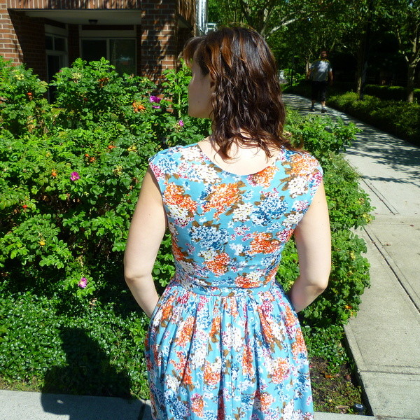 button front cambie dress back view